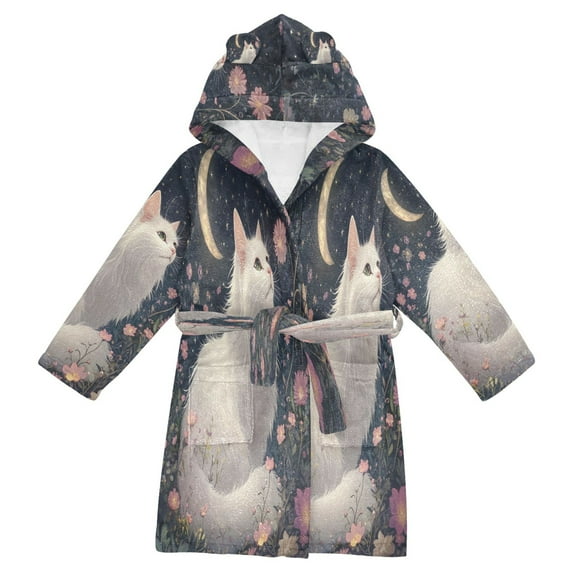 BZSMCE Bathrobes Belt Hooded Lunar Whiskers Creative Pattern