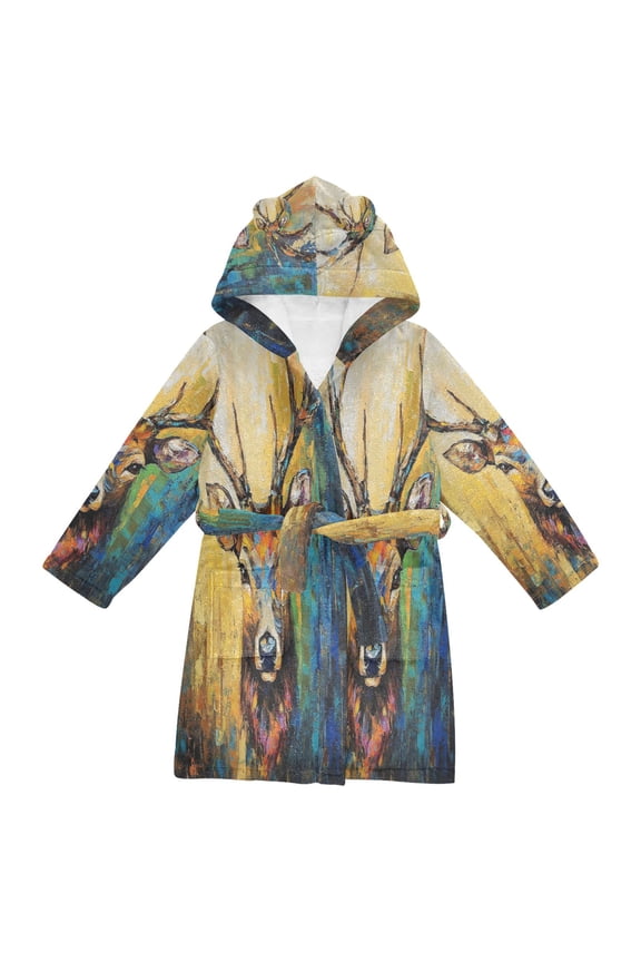Bathrobes Belt Hooded Majestic Stag Portrait Creative Pattern