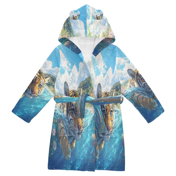 BZSMCE Bathrobes Belt Hooded Majestic Tiger's Swim Creative Pattern