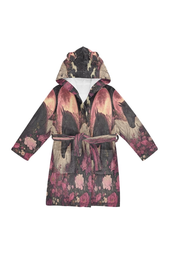 Bathrobes Belt Hooded Midnight Majesties in Bloom Creative Pattern