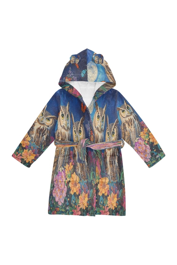 Bathrobes Belt Hooded Moonlit Owl Duo Creative Pattern