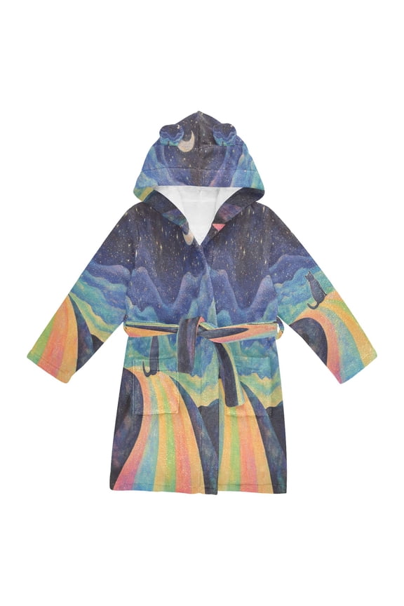 Bathrobes Belt Hooded Moonlit Rainbow Journey Creative Pattern