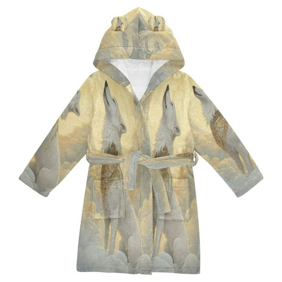 BZSMCE Bathrobes Belt Hooded Moonlit Wolf Majesty Creative Pattern