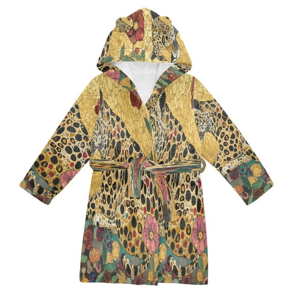 BZSMCE Bathrobes Belt Hooded Mosaic Leopard Creative Pattern