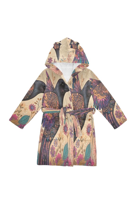 Bathrobes Belt Hooded Mystical Crow Blossom Creative Pattern