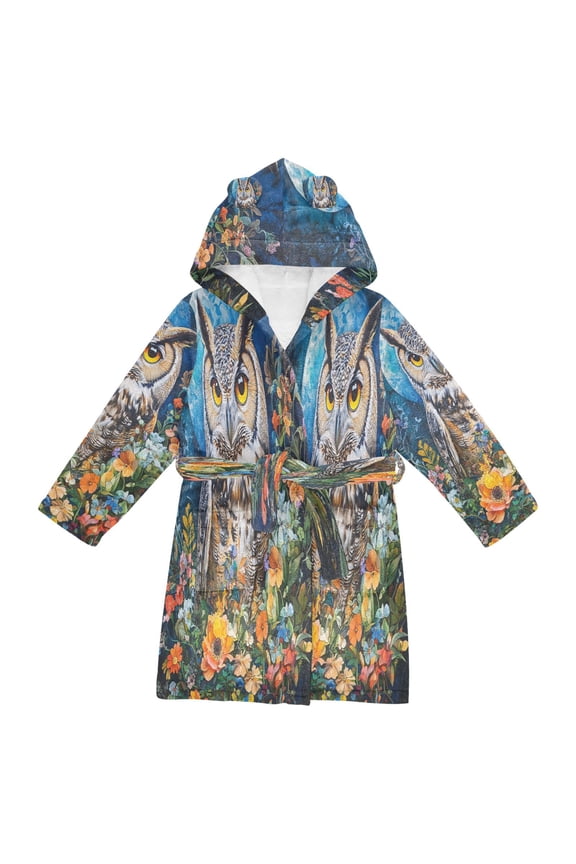 Bathrobes Belt Hooded Owl Of The Night Creative Pattern
