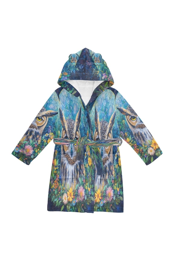 Bathrobes Belt Hooded Owl's Enchanted Garden Creative Pattern