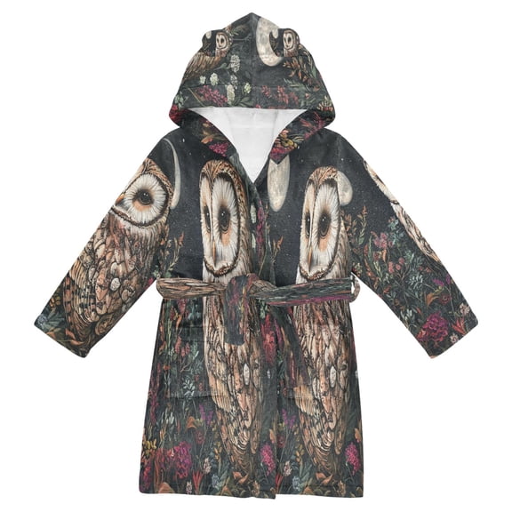 BZSMCE Bathrobes Belt Hooded Owl's Night Garden Creative Pattern