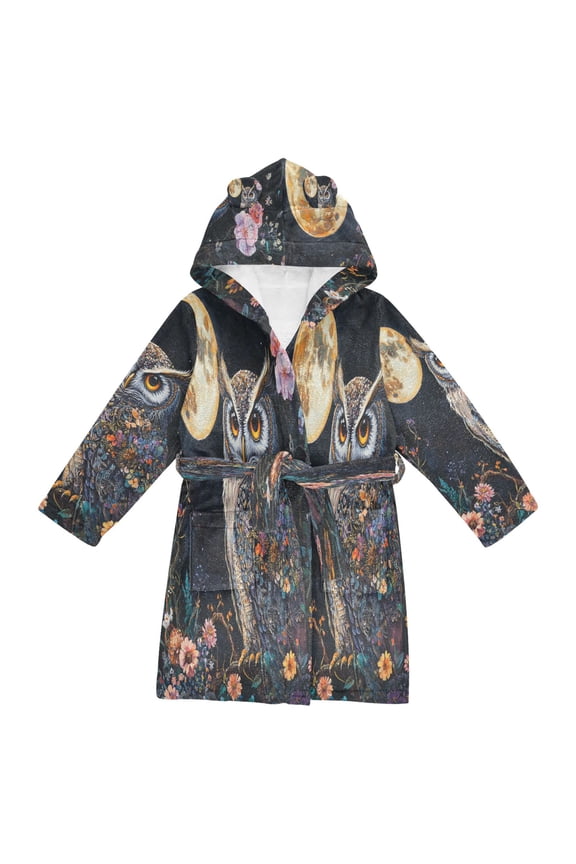 Bathrobes Belt Hooded Owl under The Moonlight Creative Pattern