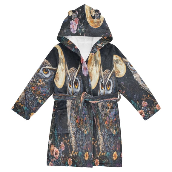 BZSMCE Bathrobes Belt Hooded Owl under The Moonlight Creative Pattern