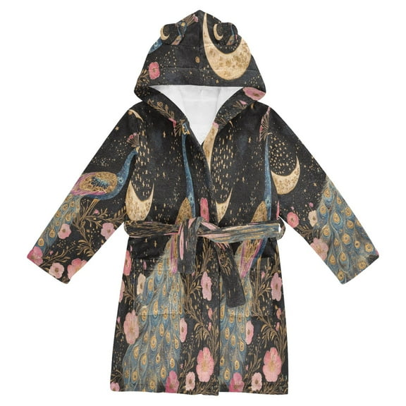 BZSMCE Bathrobes Belt Hooded Peacock Dreams Creative Pattern