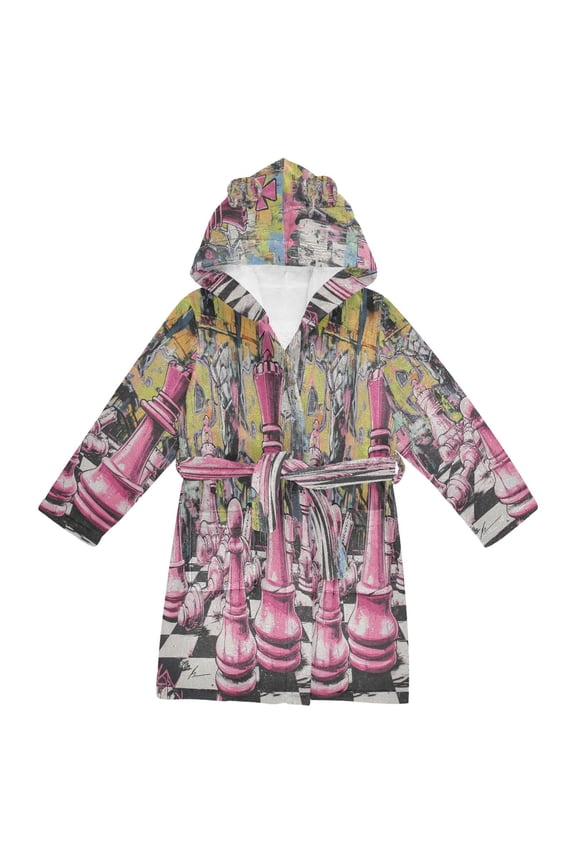 Bathrobes Belt Hooded Pink Chessboard Showdown Creative Pattern