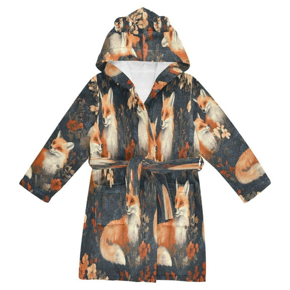 BZSMCE Bathrobes Belt Hooded Playful Foxes Creative Pattern
