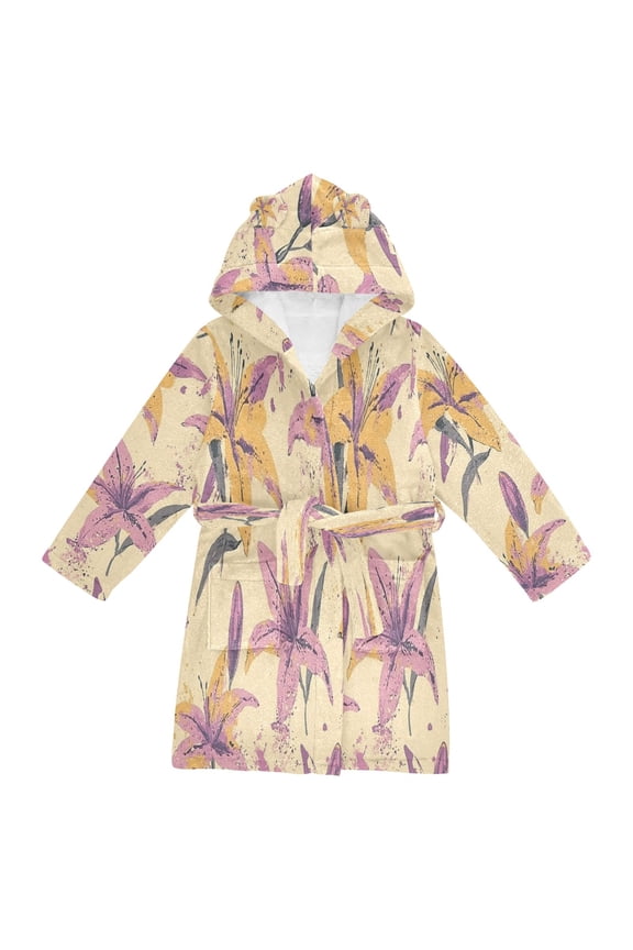 Bathrobes Belt Hooded Playful Lily Blossoms Creative Pattern