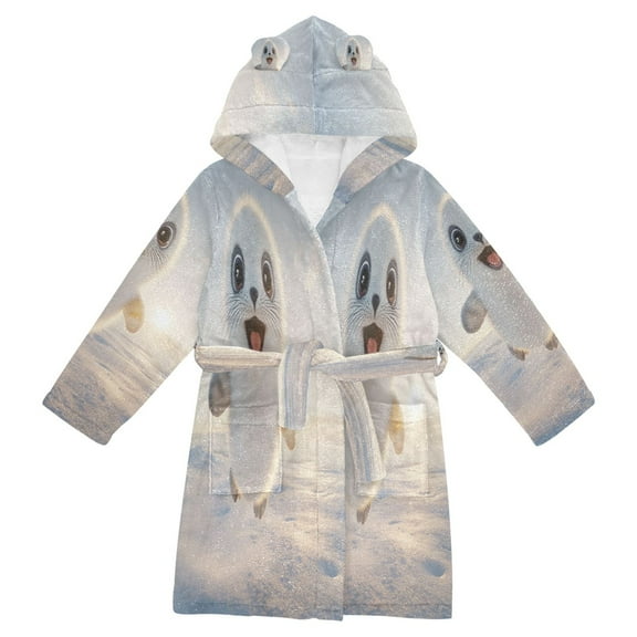 BZSMCE Bathrobes Belt Hooded Playful Seal Creative Pattern