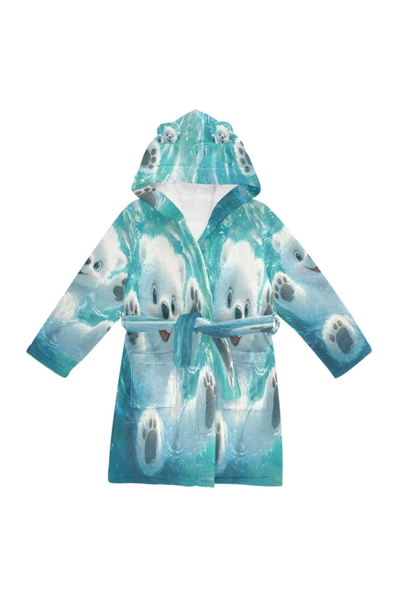 Bathrobes Belt Hooded Polar Bear Splashing Creative Pattern
