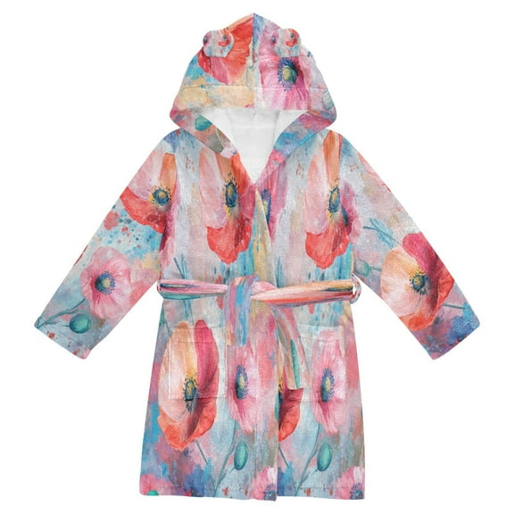 BZSMCE Bathrobes Belt Hooded Poppy Explosion Creative Pattern