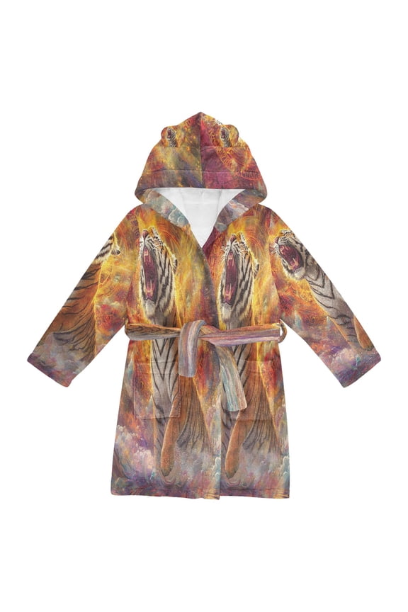 Bathrobes Belt Hooded Powerful Tiger Roaring Creative Pattern