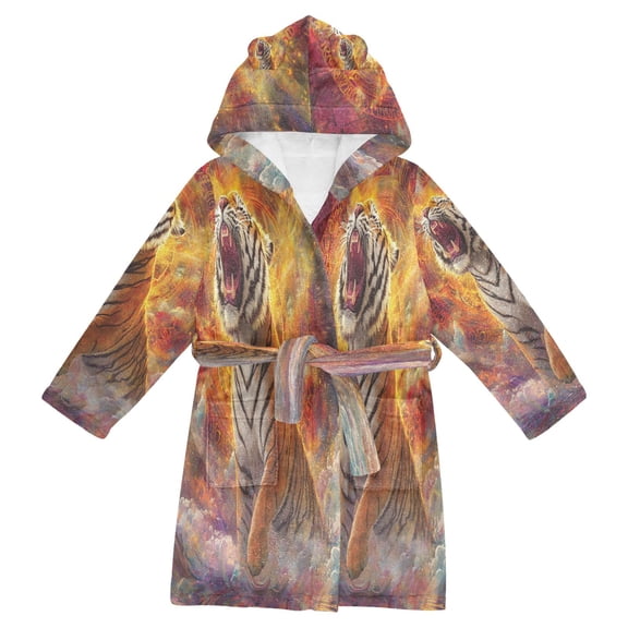 BZSMCE Bathrobes Belt Hooded Powerful Tiger Roaring Creative Pattern
