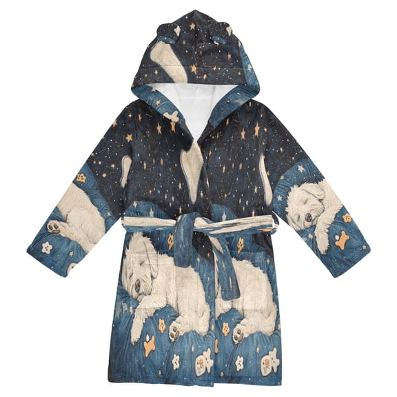 BZSMCE Bathrobes Belt Hooded Puppy in Stars Creative Pattern
