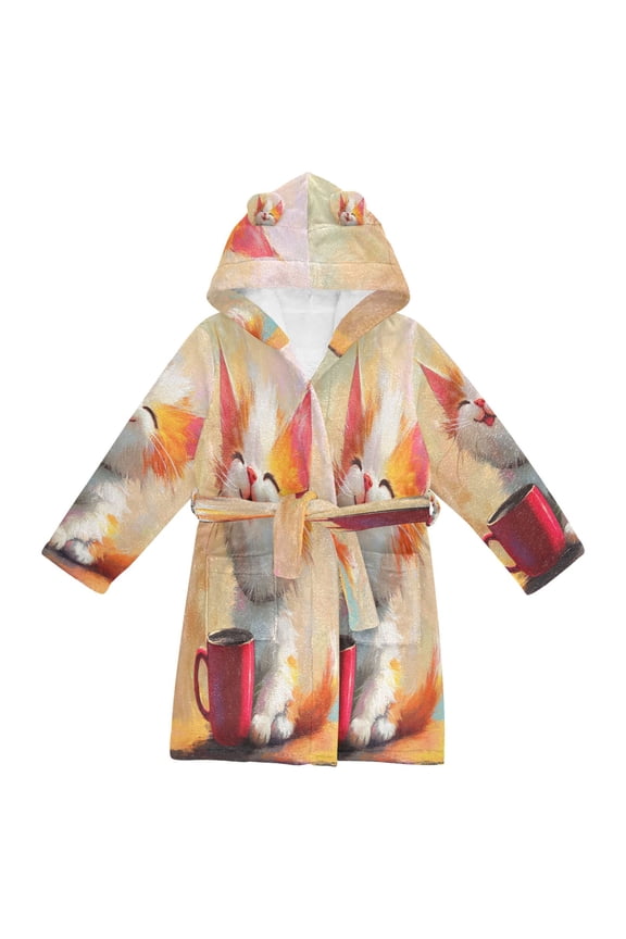 Bathrobes Belt Hooded Purrfectly Happy Creative Pattern