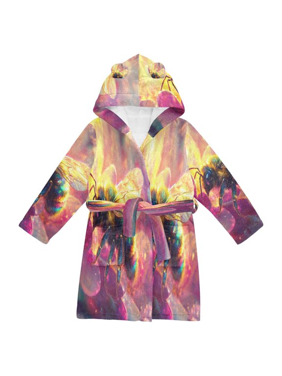 Bathrobes Belt Hooded Radiant Bee in Bloom Creative Pattern