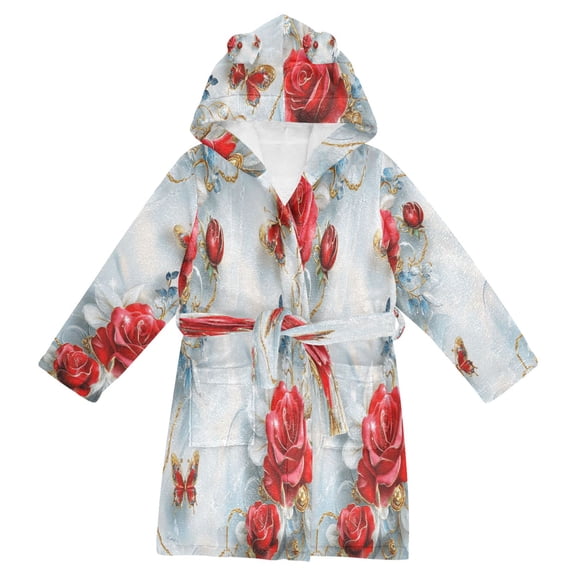 BZSMCE Bathrobes Belt Hooded Radiant Roses and Butterflies Creative Pattern