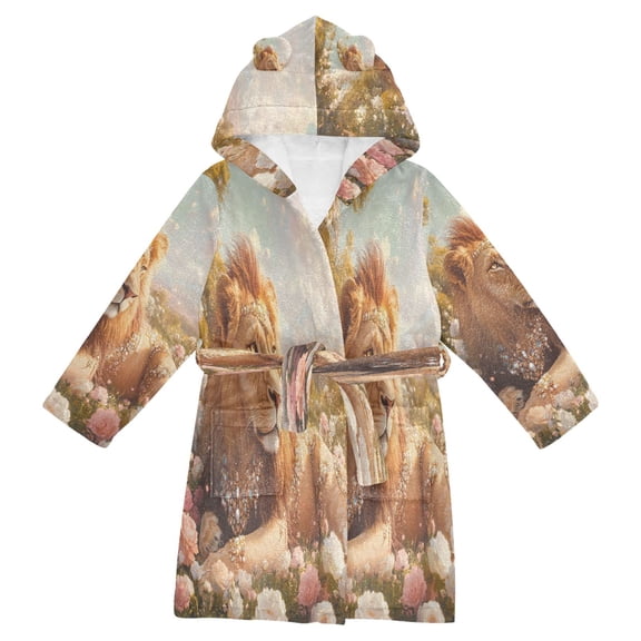 BZSMCE Bathrobes Belt Hooded Regal Lion in Paradise Creative Pattern