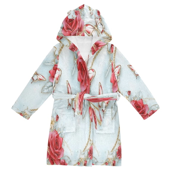 BZSMCE Bathrobes Belt Hooded Roses and Butterflies Creative Pattern