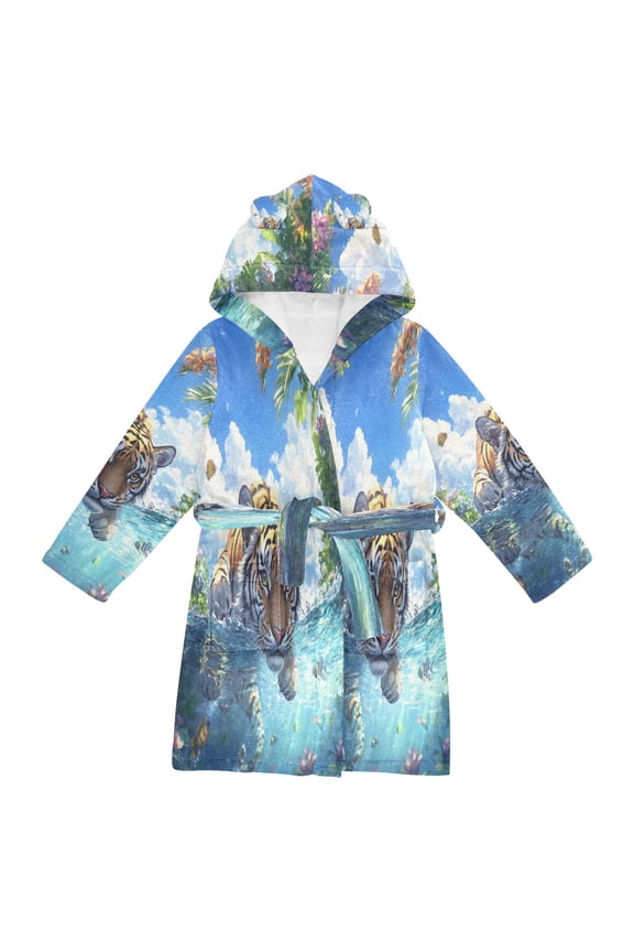 Bathrobes Belt Hooded Serene Tiger in Nature Creative Pattern