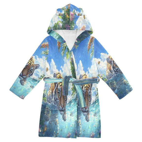 BZSMCE Bathrobes Belt Hooded Serene Tiger in Nature Creative Pattern