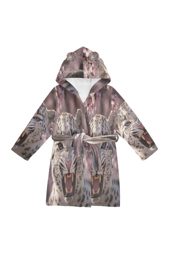 Bathrobes Belt Hooded Snow Leopard in Bloom Creative Pattern