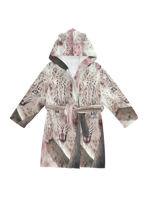Bathrobes Belt Hooded Snow Leopard in Bloom Creative Pattern