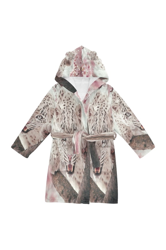 Bathrobes Belt Hooded Snow Leopard in Bloom Creative Pattern