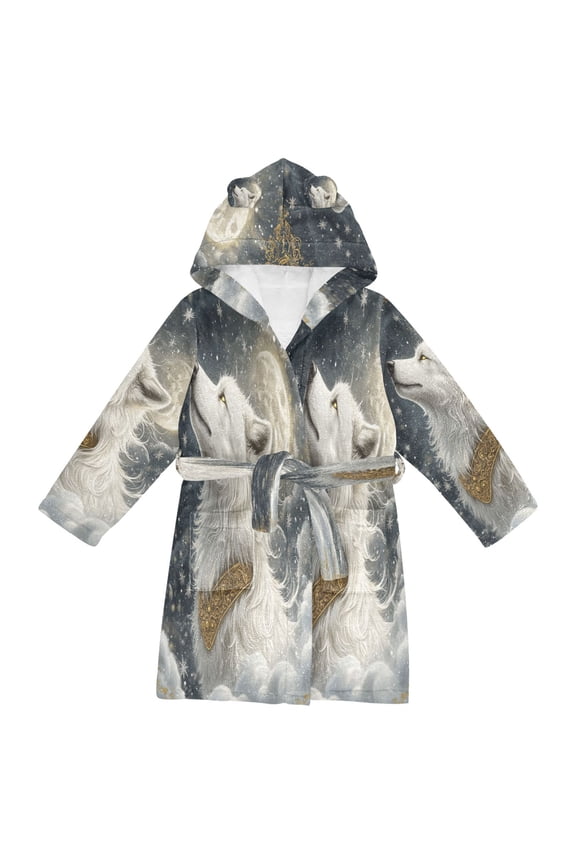 Bathrobes Belt Hooded Snowy Wolf in Harmony Creative Pattern