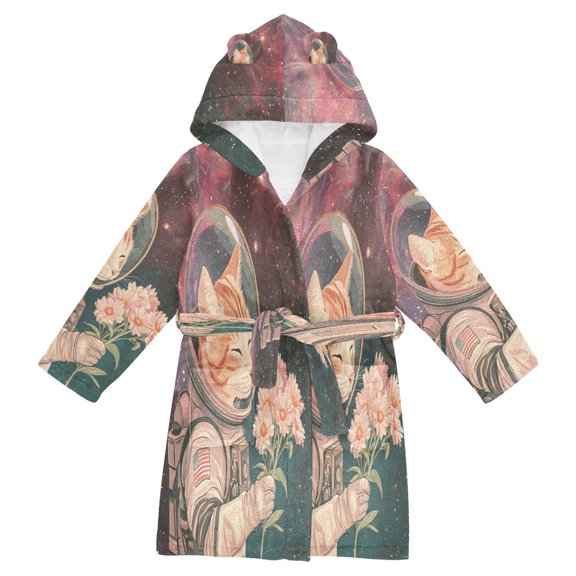 BZSMCE Bathrobes Belt Hooded Space Explorer Kitten Creative Pattern