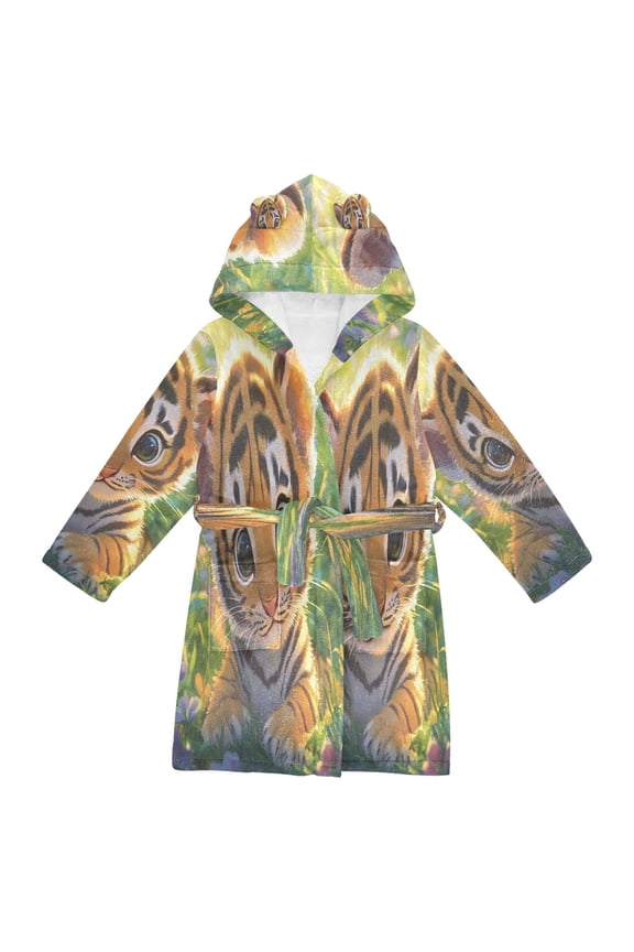 Bathrobes Belt Hooded Sweet Tiger Cub Among The Flowers Creative Pattern