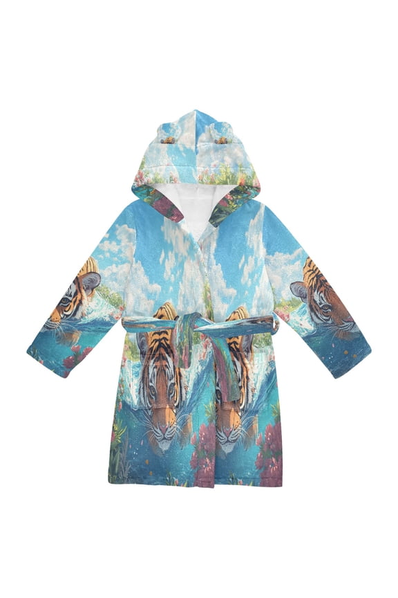 Bathrobes Belt Hooded Tiger’s Graceful Pursuit Creative Pattern