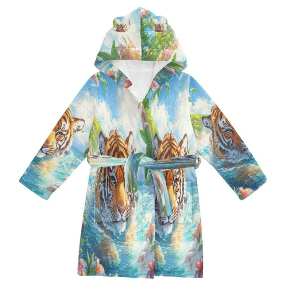 BZSMCE Bathrobes Belt Hooded Tiger’s Majestic Swim Creative Pattern