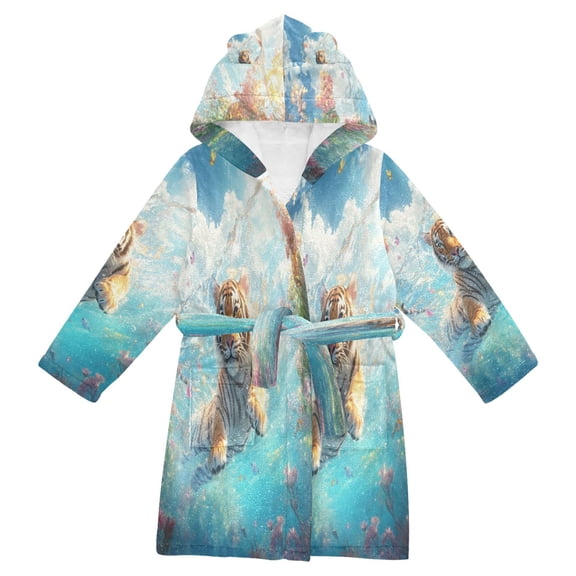 BZSMCE Bathrobes Belt Hooded Tigers Splash Oasis Creative Pattern