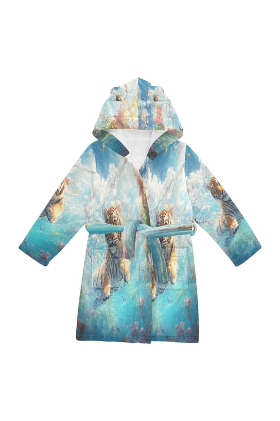 Bathrobes Belt Hooded Tigers Splash Oasis Creative Pattern