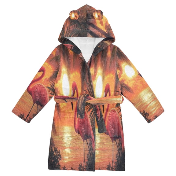 BZSMCE Bathrobes Belt Hooded Tropical Sunset Serenade Creative Pattern