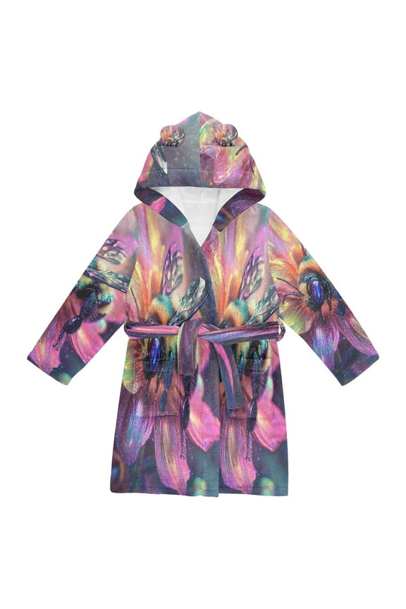 Bathrobes Belt Hooded Vibrant Bee on A Radiant Bloom Creative Pattern