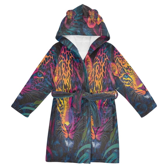 BZSMCE Bathrobes Belt Hooded Vibrant Jungle Leopard Creative Pattern