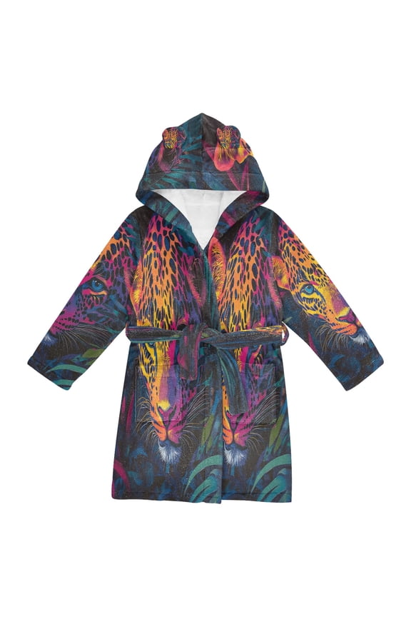 Bathrobes Belt Hooded Vibrant Jungle Leopard Creative Pattern