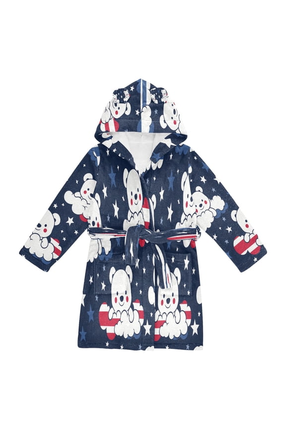Bathrobes Belt Hooded Whimsical Bear Clouds Creative Pattern