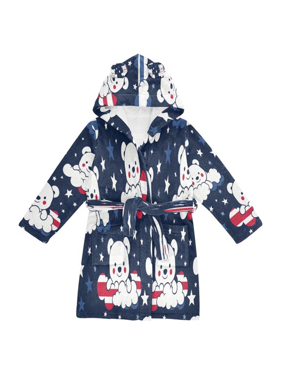 Bathrobes Belt Hooded Whimsical Bear Clouds Creative Pattern