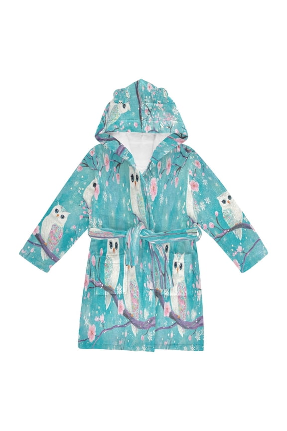 Bathrobes Belt Hooded Whimsical Owls in Spring Creative Pattern
