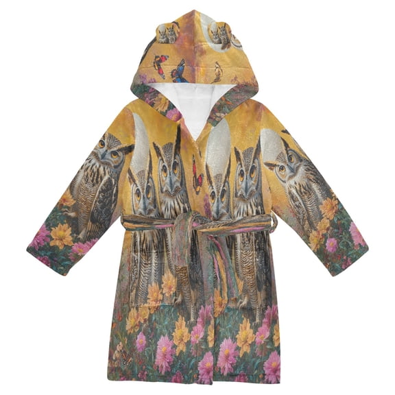 BZSMCE Bathrobes Belt Hooded Whimsical Watchers Creative Pattern