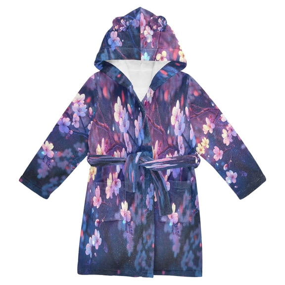BZSMCE Bathrobes Belt Hooded Winkling Cherry Blooms Creative Pattern